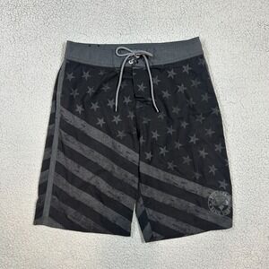 AFFLICTION Mens Size 32 Liberty Stretch Boardshorts Charcoal Stars & Stripes